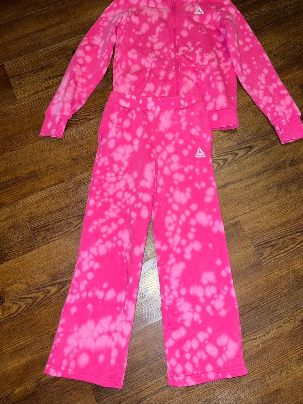 Reebok Active Pink Tie Dye Hoodie & Sweatpants Matching Set Kids Size M/L